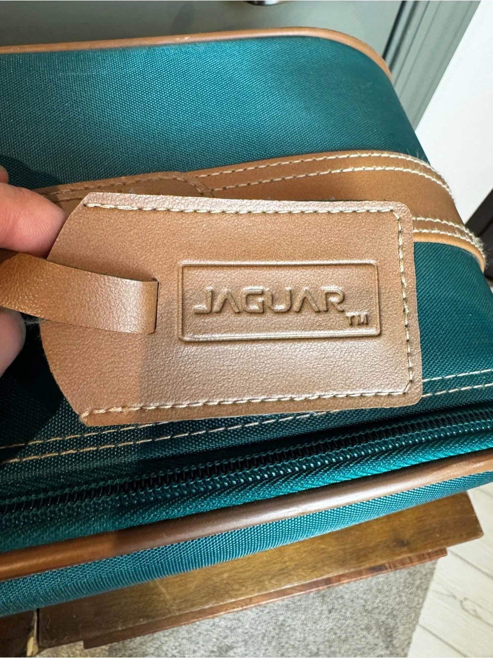 Jaguar Luggage Suitcase Travel Bag Green With Leather Trim - Vintage Luggage